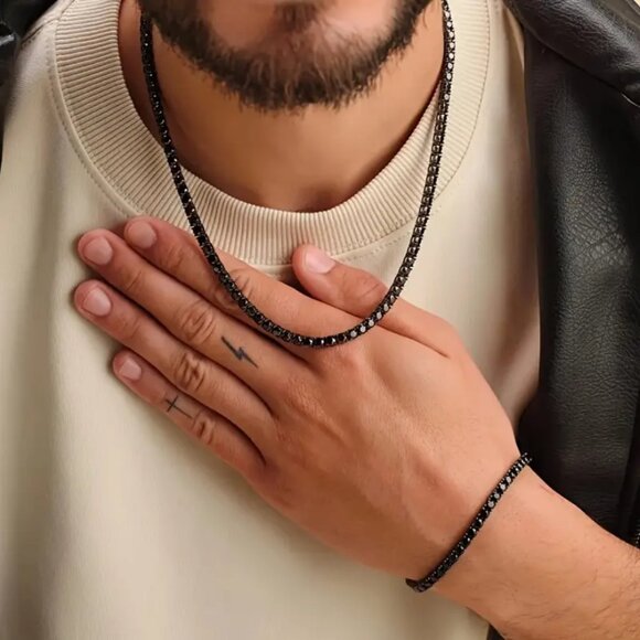 2ct Black Diamond Mens Platinum Silver Tennis Necklace 18 20 24 Inch Jewelry - Picture 6 of 9